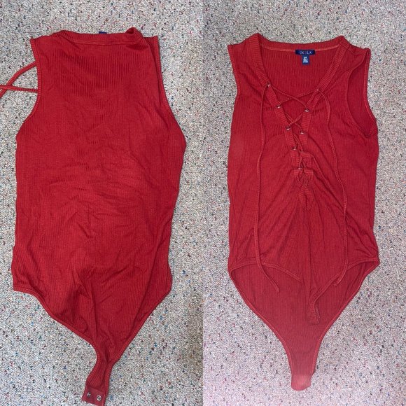 Burgundy Lace-up Bodysuit size small - Picture 1 of 3